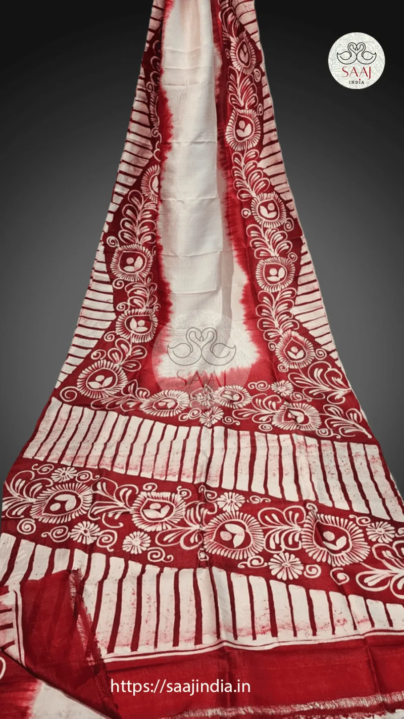 Premium Hand Painted Batik Silk Saree - Image 2