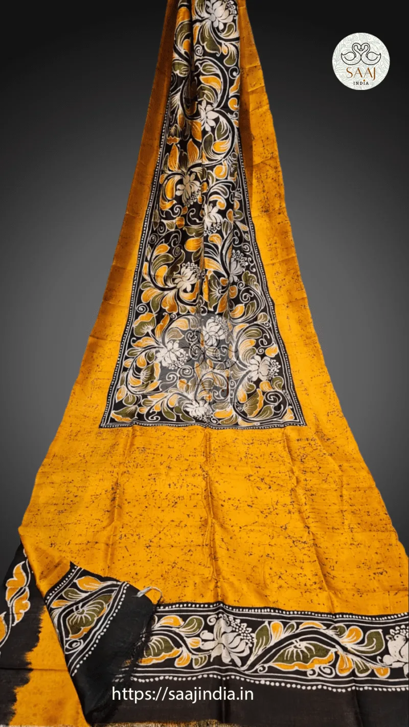 Premium Hand Painted Batik Silk Saree - Image 3