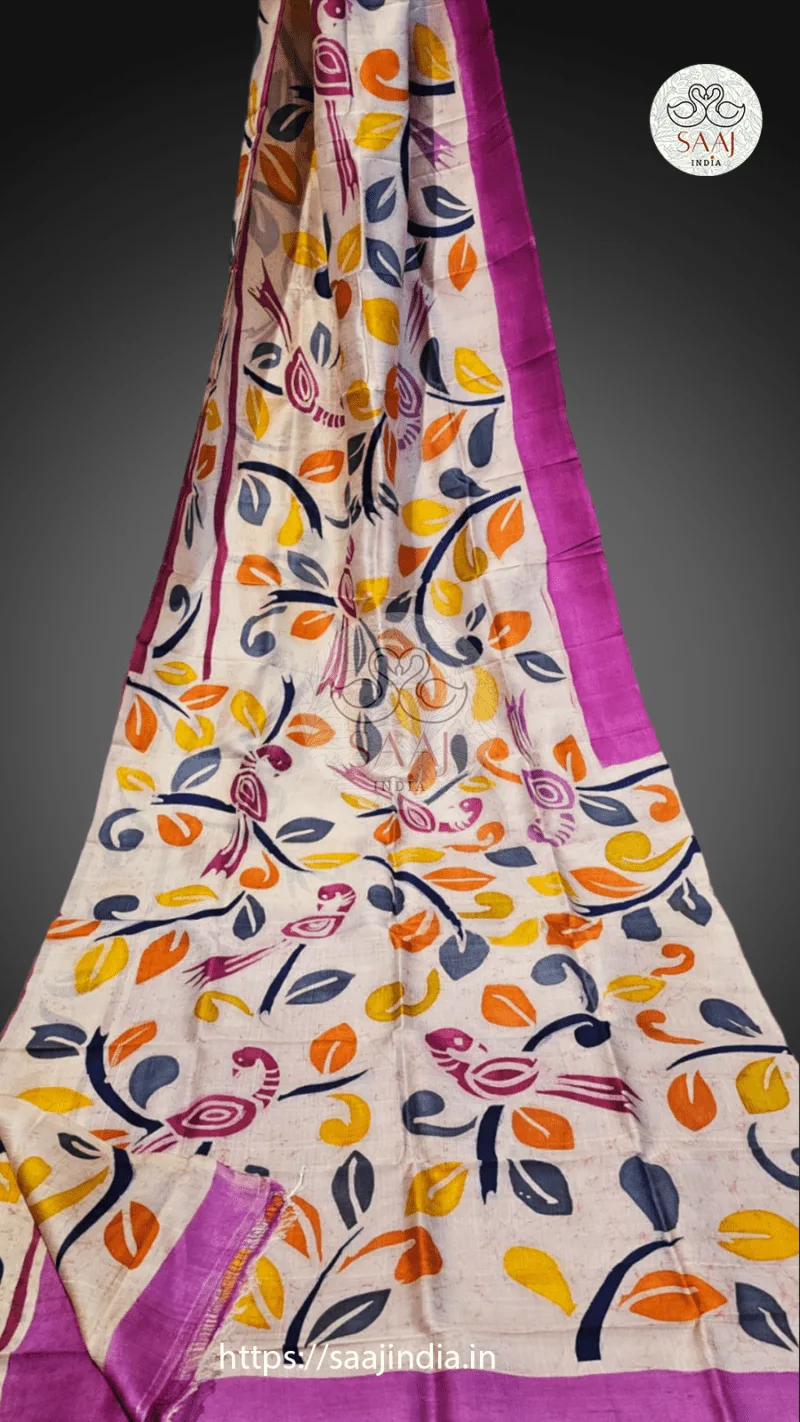 Premium Hand Painted Batik Silk Saree - Image 4