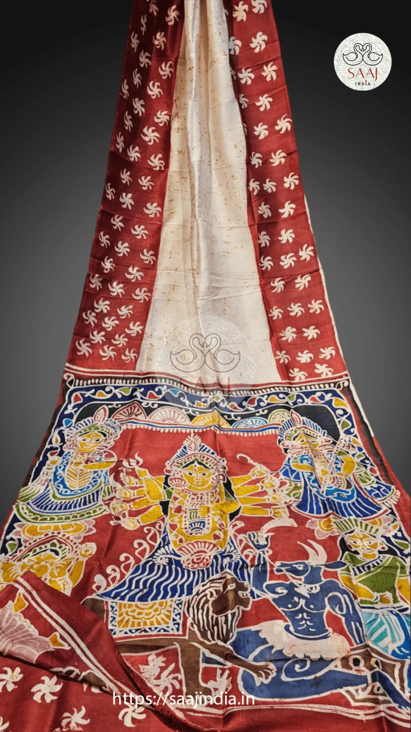 Premium Hand Painted Batik Silk Saree - Image 5