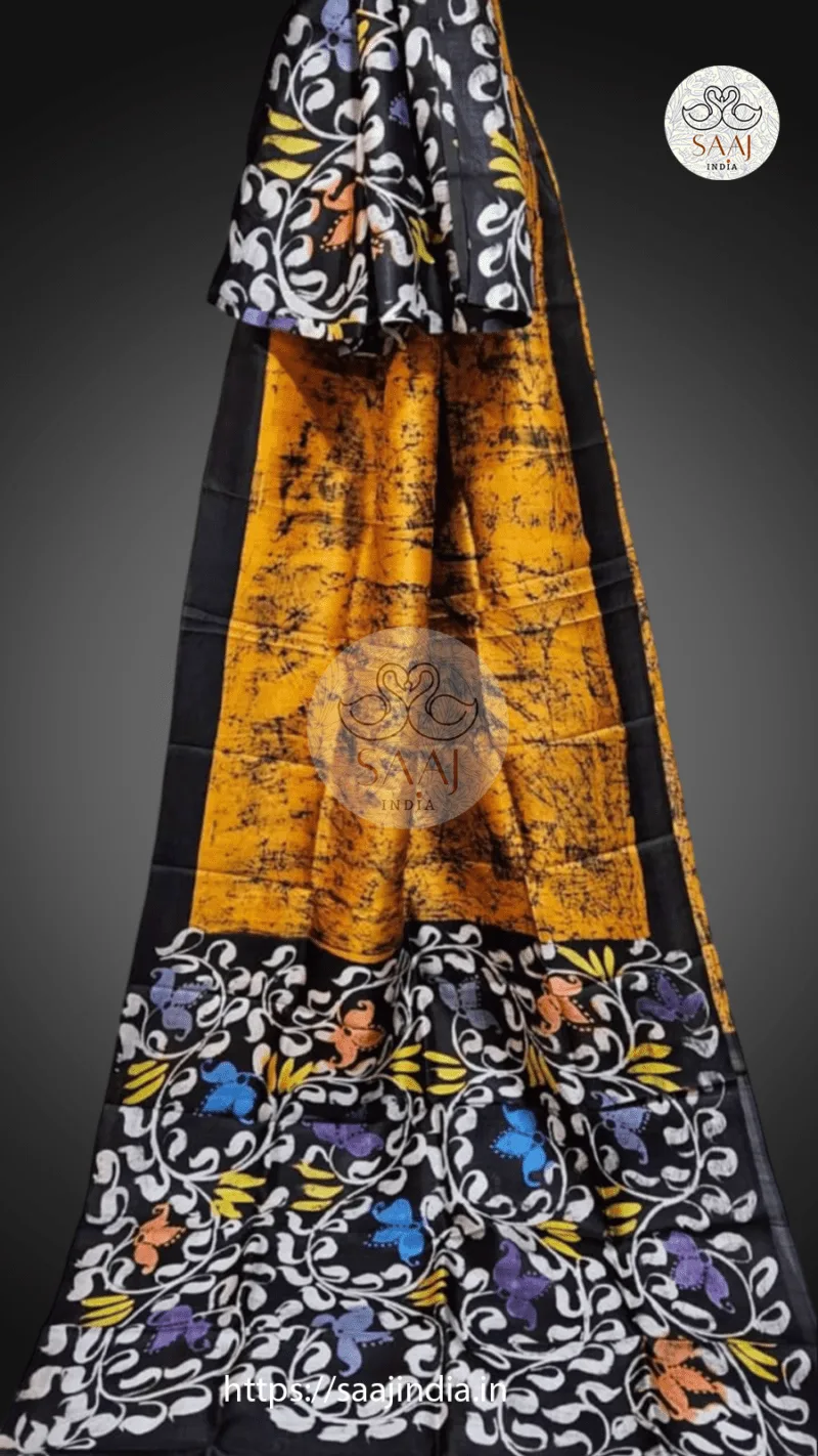 Festive Hand-Painted Batik Silk Saree - Image 4