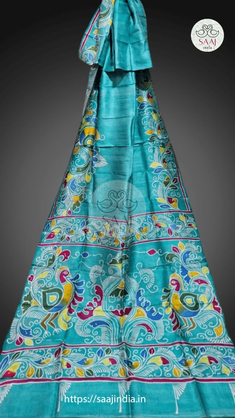 Festive Hand-Painted Batik Silk Saree - Image 6