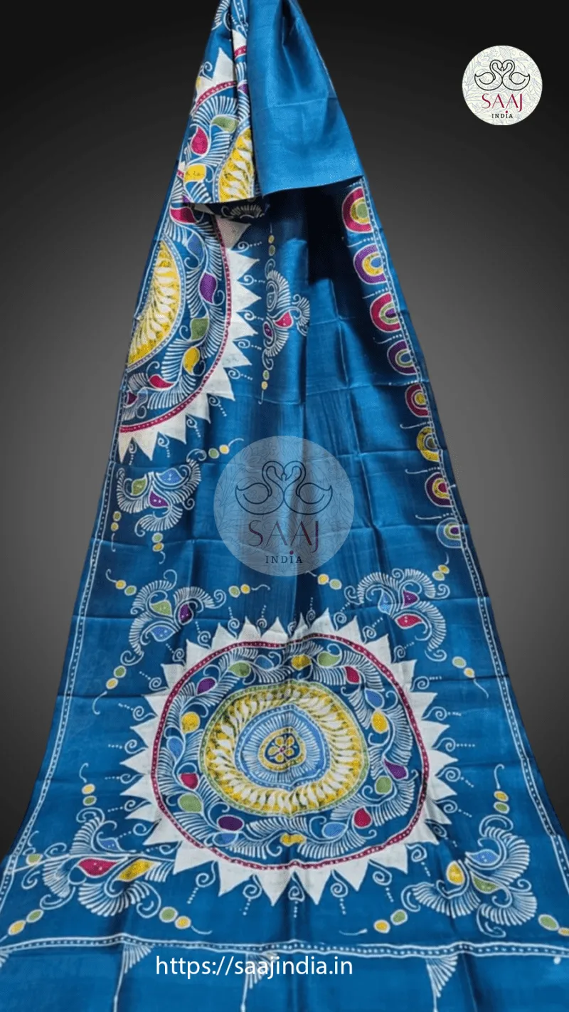 Festive Hand-Painted Batik Silk Saree - Image 7