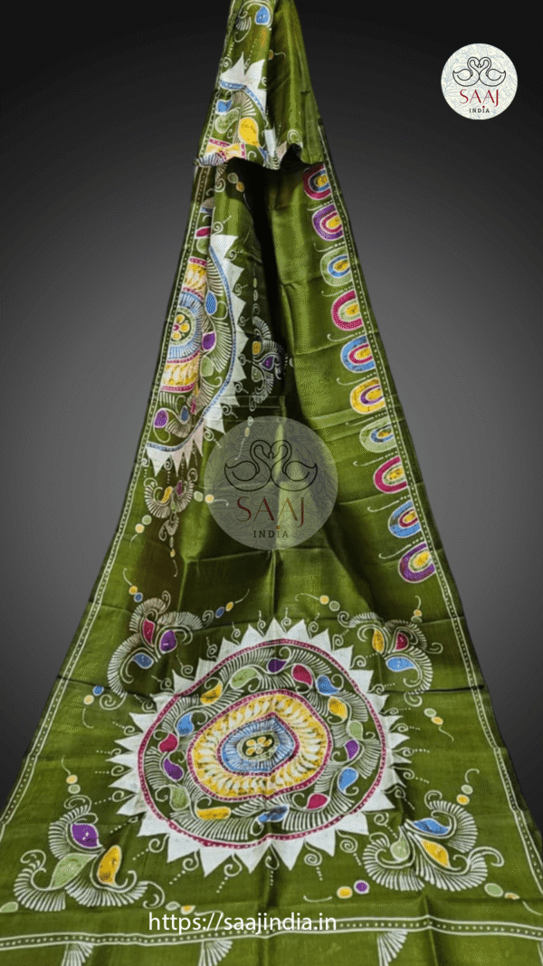 Festive Hand-Painted Batik Silk Saree
