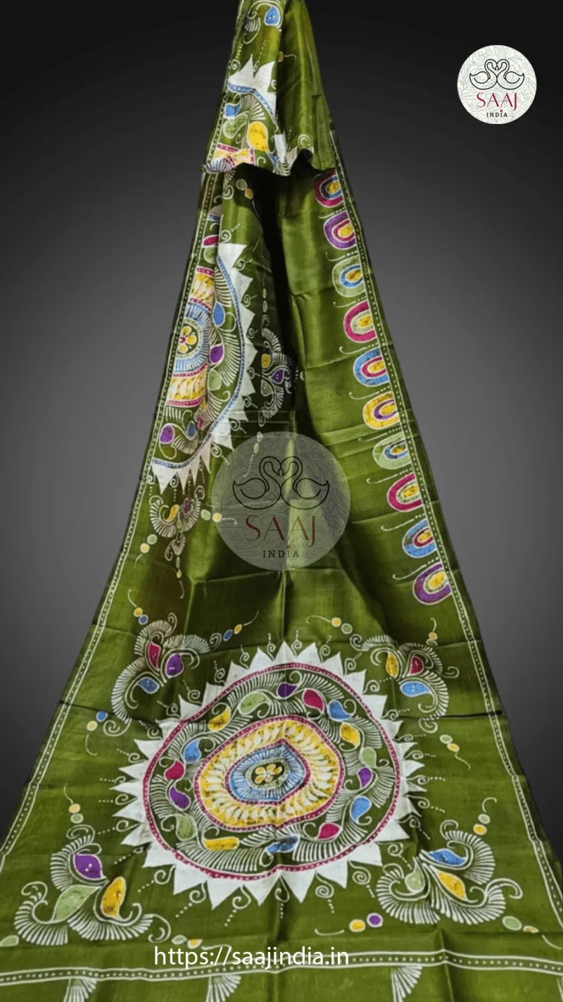 Festive Hand-Painted Batik Silk Saree