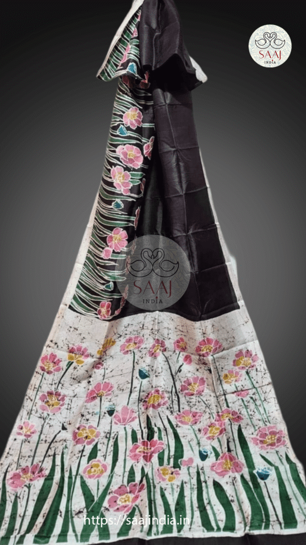 Festive Hand-Painted Batik Silk Saree