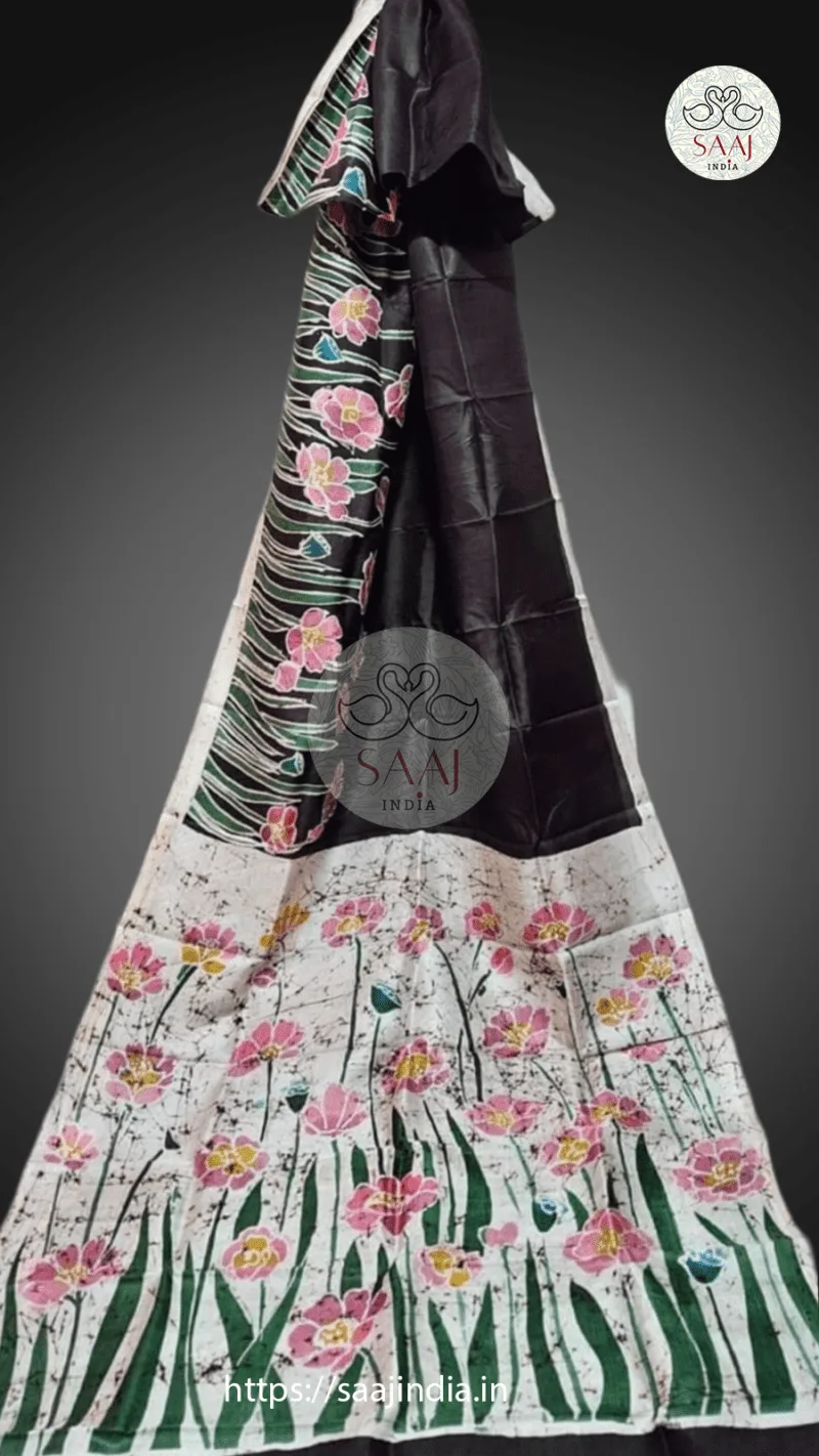 Festive Hand-Painted Batik Silk Saree - Image 8