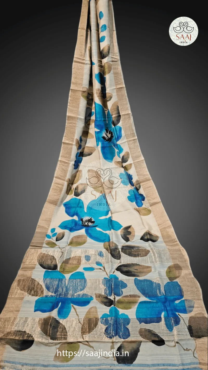 Sarojini Series Handpainted Zari Border Tussar Saree