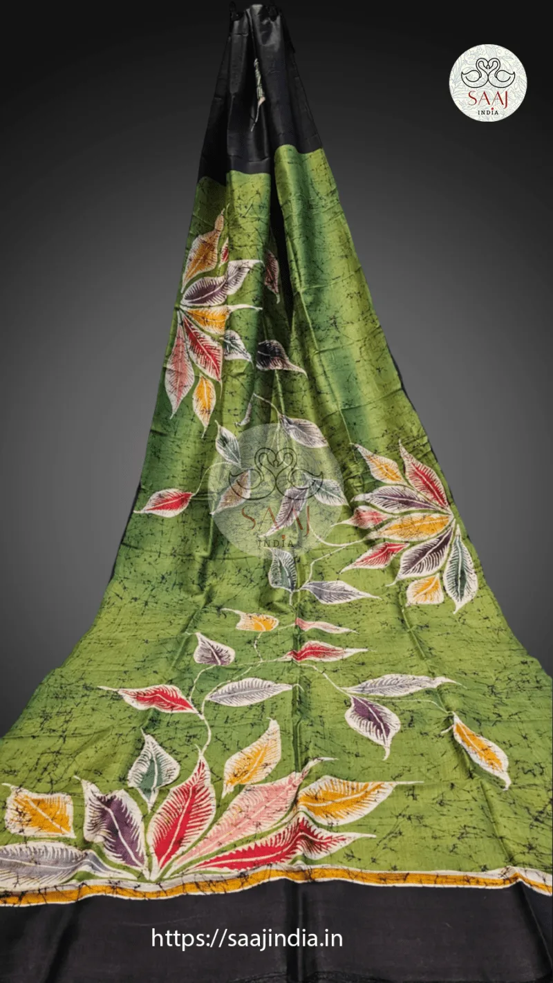 Premium Hand Painted Batik Silk Saree - Image 10