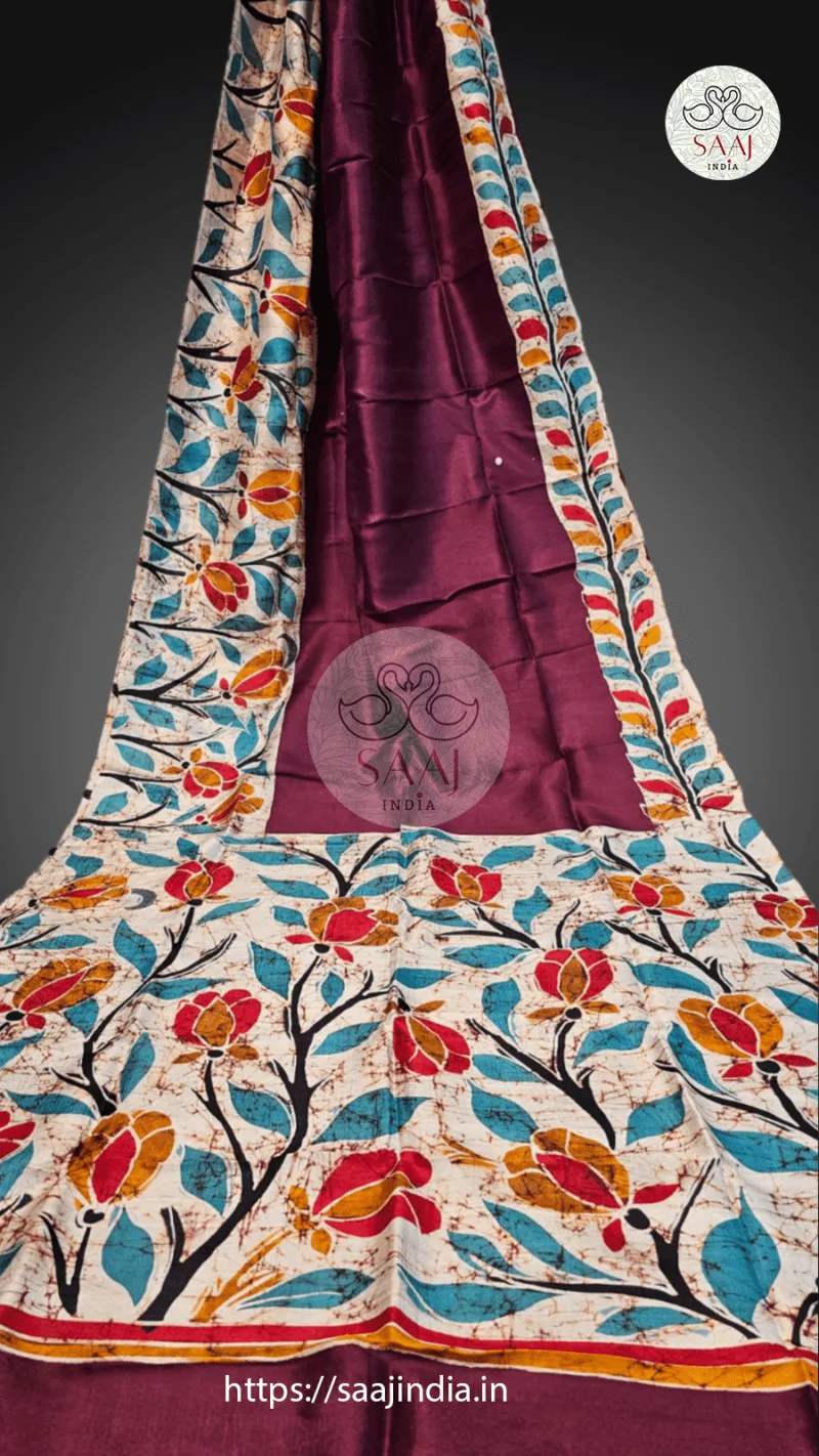 Premium Hand Painted Batik Silk Saree - Image 11