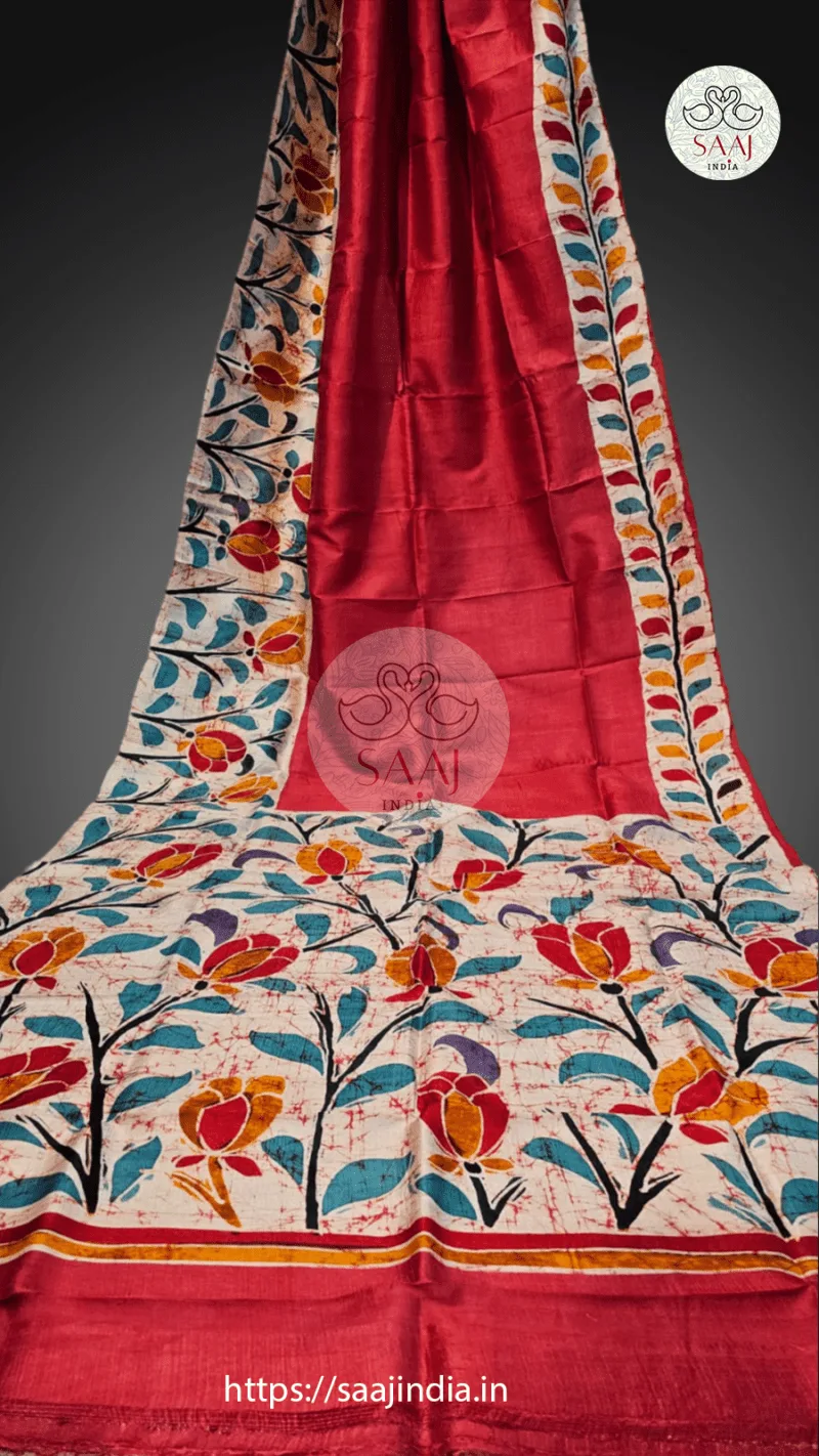Premium Hand Painted Batik Silk Saree - Image 12