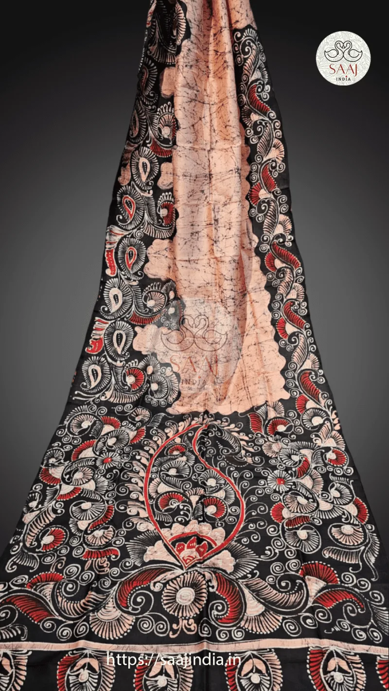 Premium Hand Painted Batik Silk Saree - Image 13