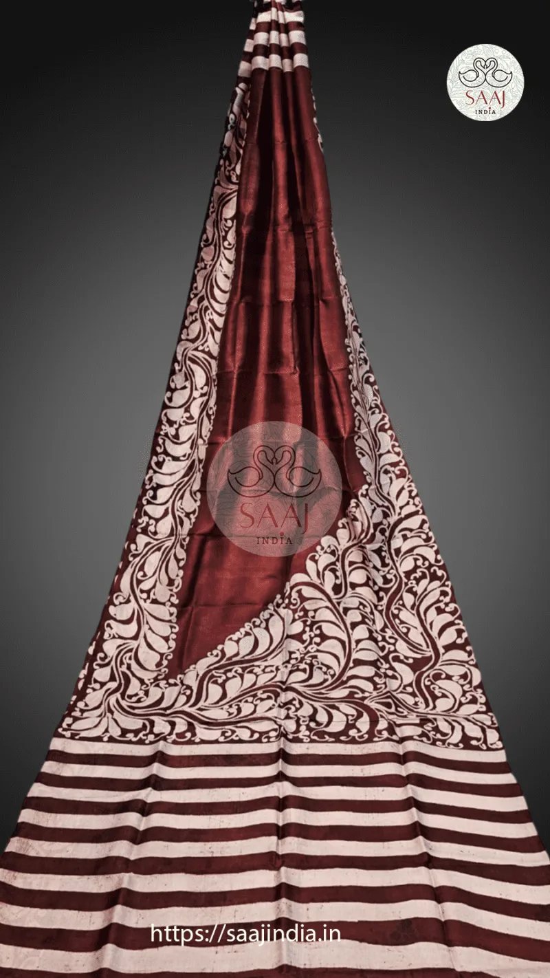 Premium Hand Painted Batik Silk Saree - Image 14