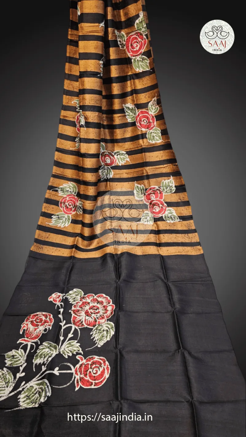 Premium Hand Painted Batik Silk Saree - Image 15