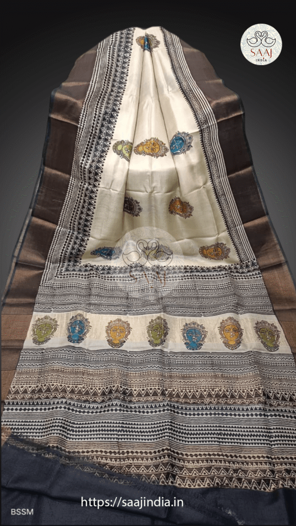 Sweta Series Hand-Block Printed Tussar Silk Saree - SAAJINDIA Sweta Series Hand-Block Printed Tussar Silk Saree