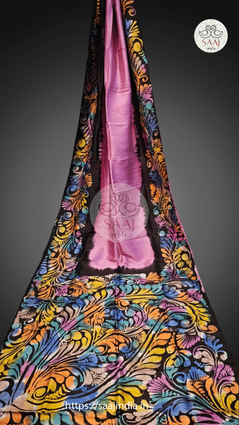 Premium Hand Painted Batik Silk Saree - Image 16