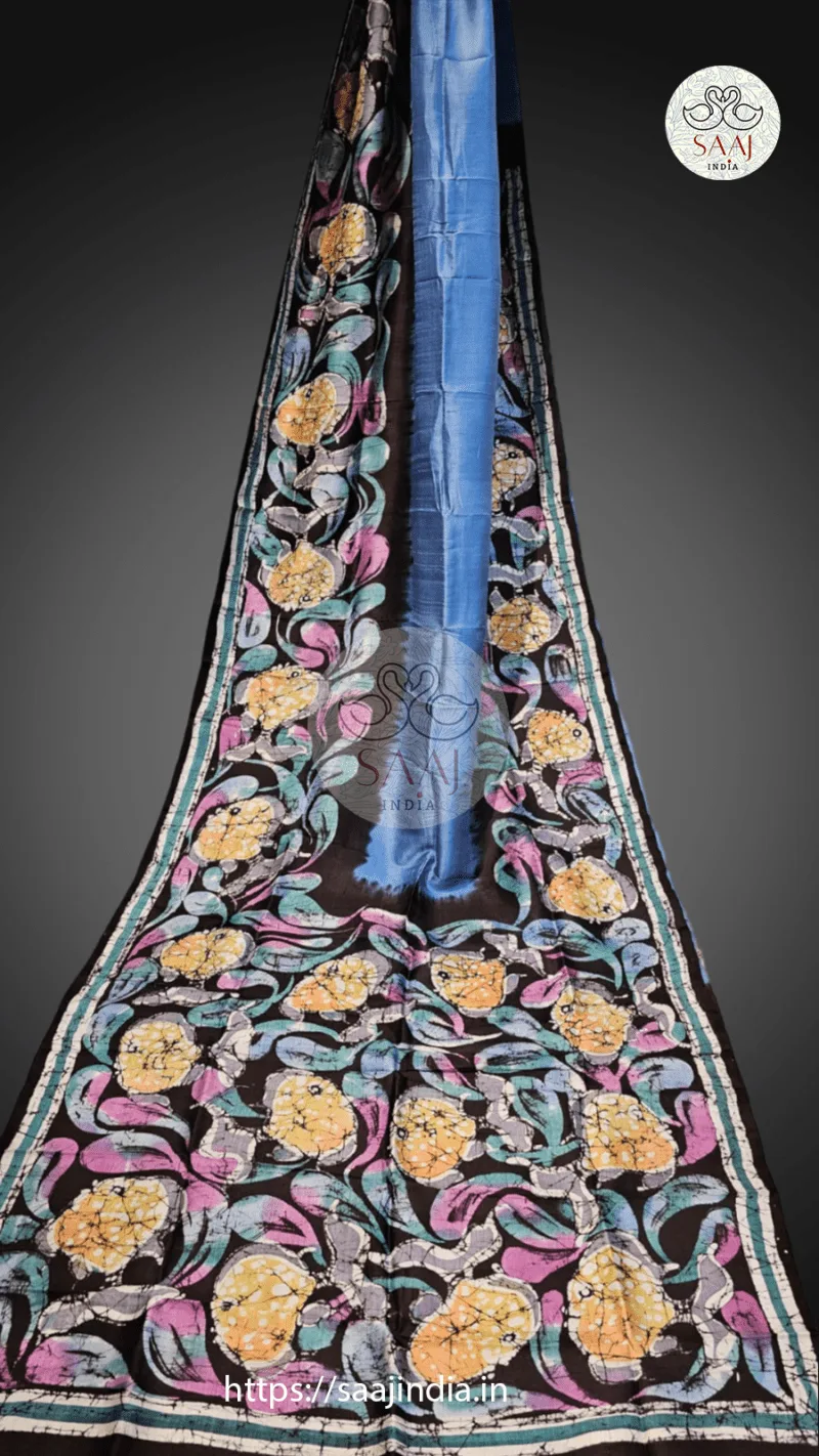 Premium Hand Painted Batik Silk Saree - Image 18