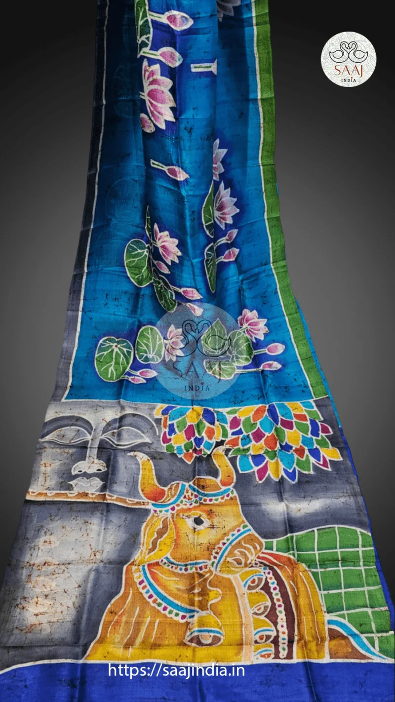 Premium Hand Painted Batik Silk Saree - Image 19