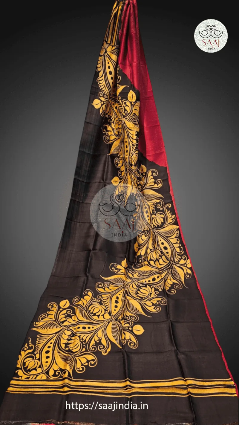 Premium Hand Painted Batik Silk Saree - Image 21