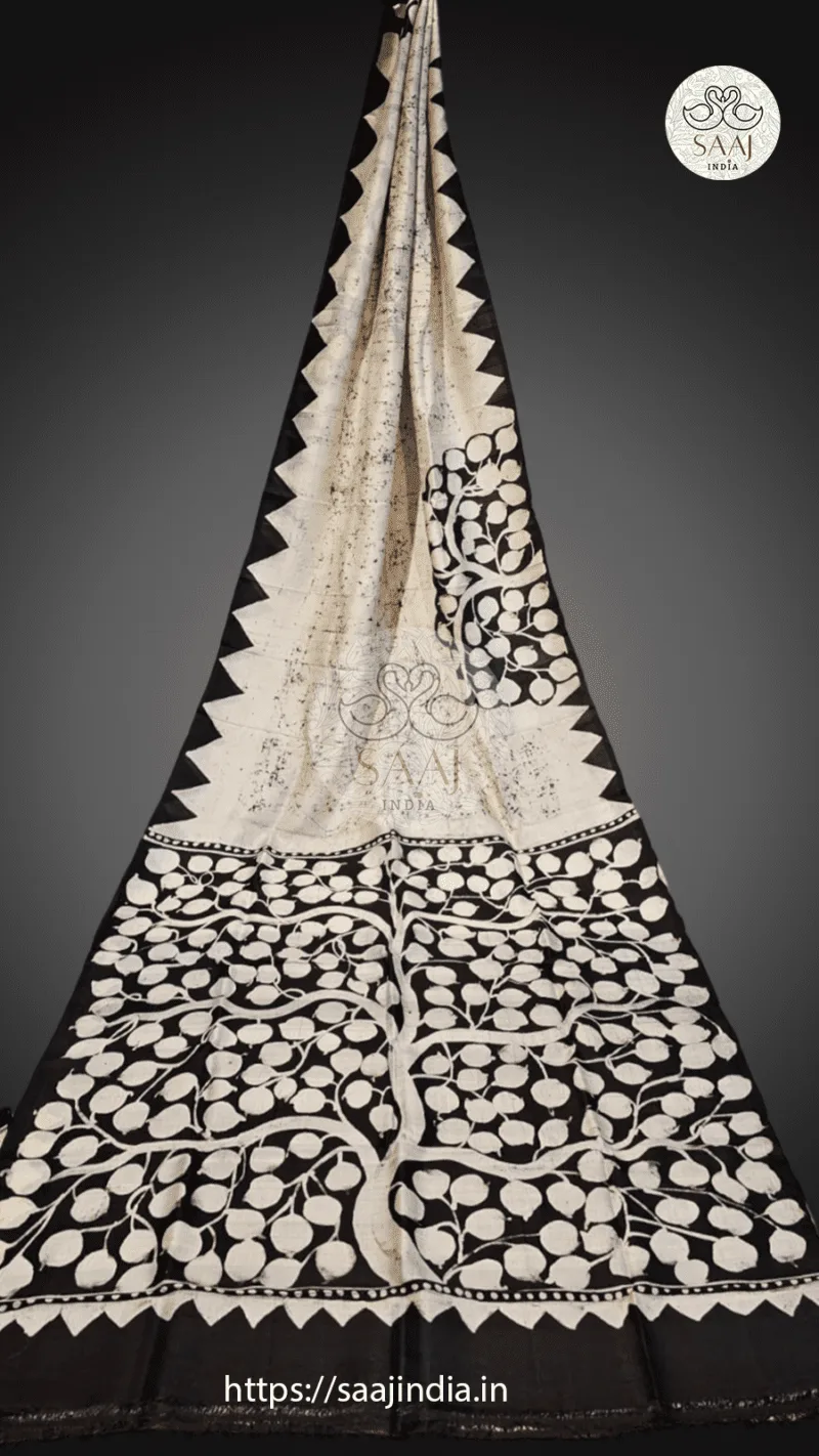 Premium Hand Painted Batik Silk Saree - Image 22