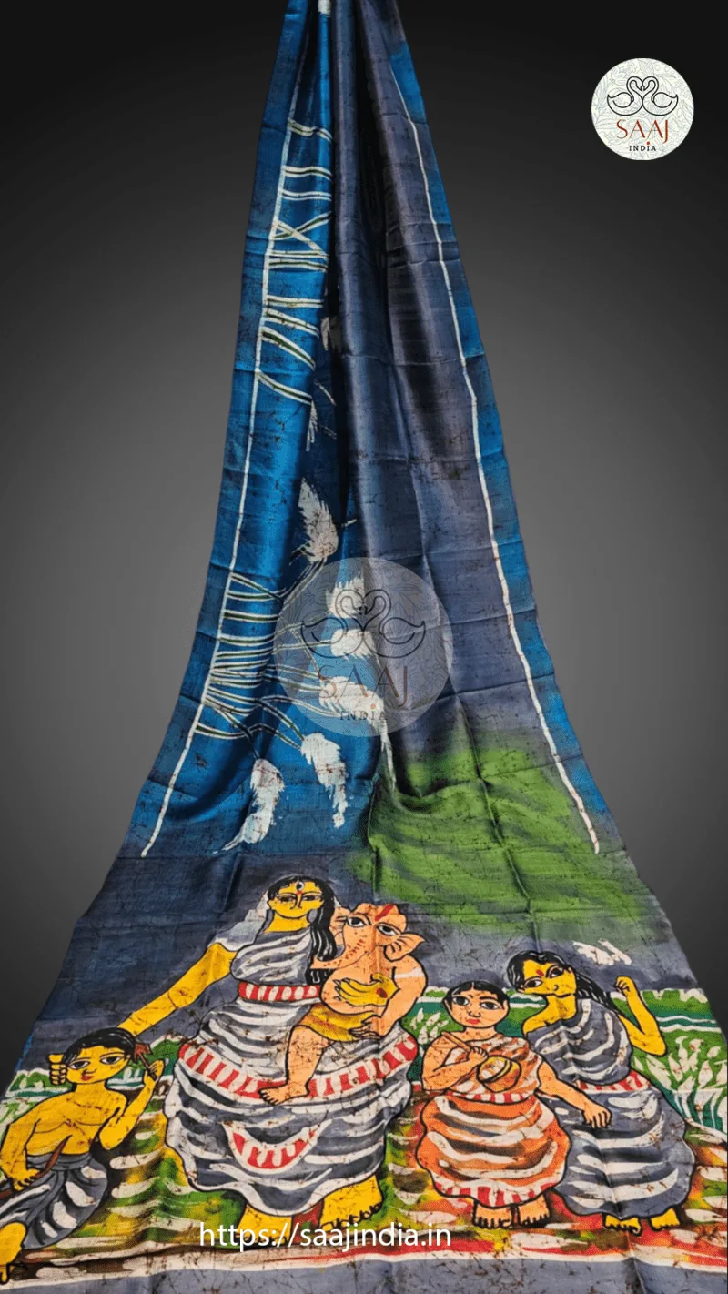 Premium Hand Painted Batik Silk Saree - Image 23