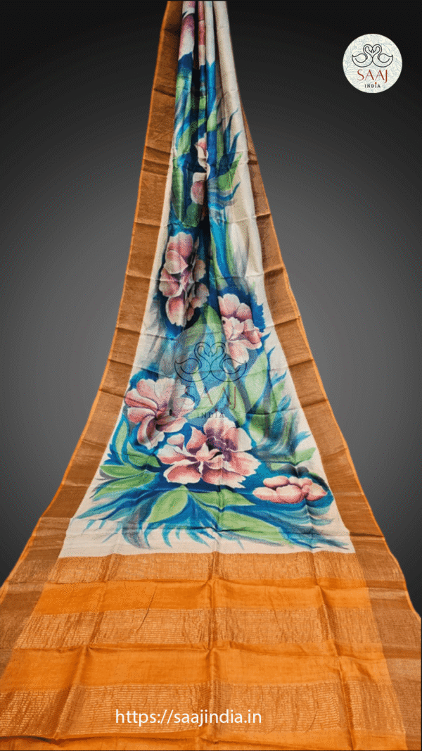 Sarojini Series Handpainted Zari Border Tussar Saree