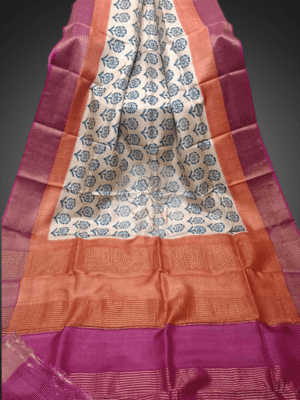 Sweta Series Hand-Block Printed Tussar Silk Saree
