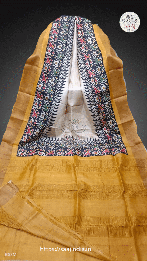 Sweta Series Hand-Block Printed Tussar Silk Saree - SAAJINDIA Sweta Series Hand-Block Printed Tussar Silk Saree