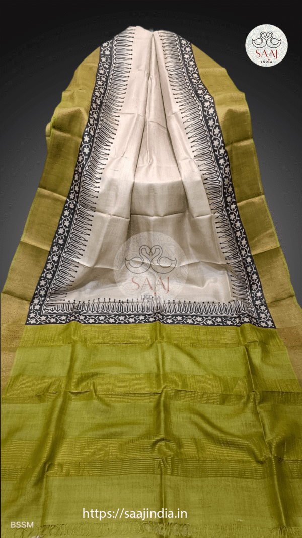 Sweta Series Hand-Block Printed Tussar Silk Saree - SAAJINDIA Sweta Series Hand-Block Printed Tussar Silk Saree