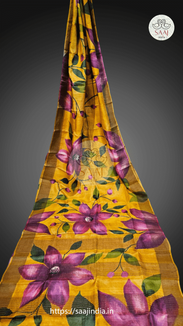 Sarojini Series Handpainted Zari Border Tussar Saree