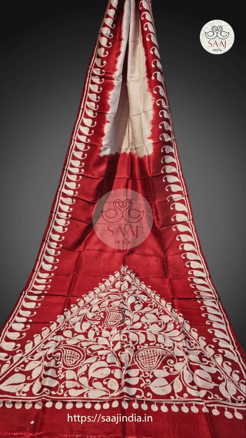Premium Hand Painted Batik Silk Saree - Image 9