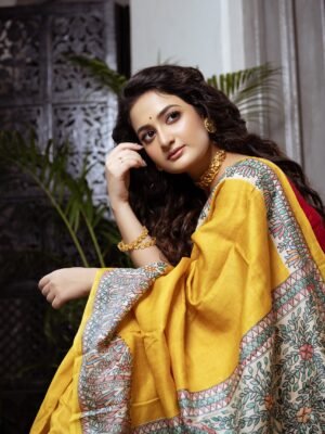 Madhubani Hand Painting In Pure Bengal Gachi Tussar Saree