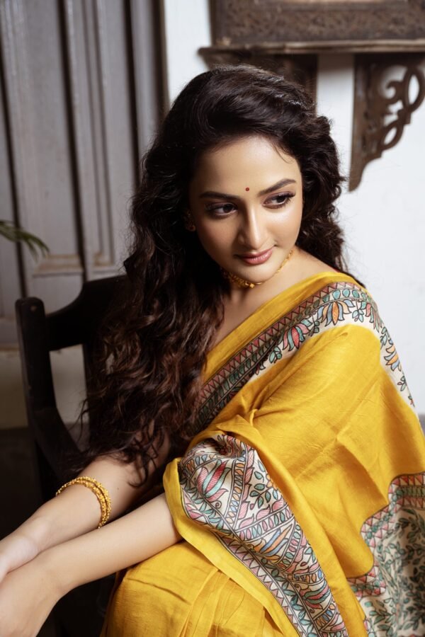 Madhubani Hand Painting In Pure Bengal Gachi Tussar Saree