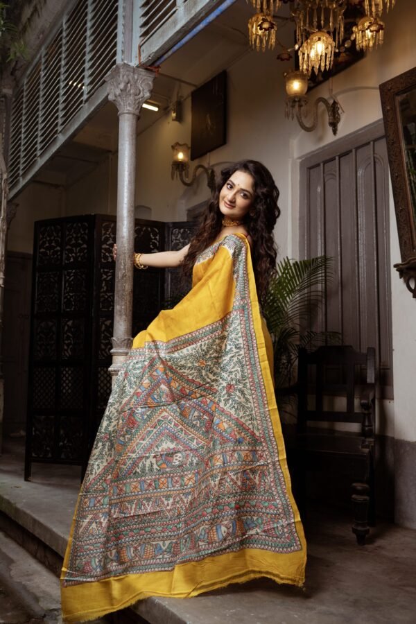 Madhubani Hand Painting In Pure Bengal Gachi Tussar Saree