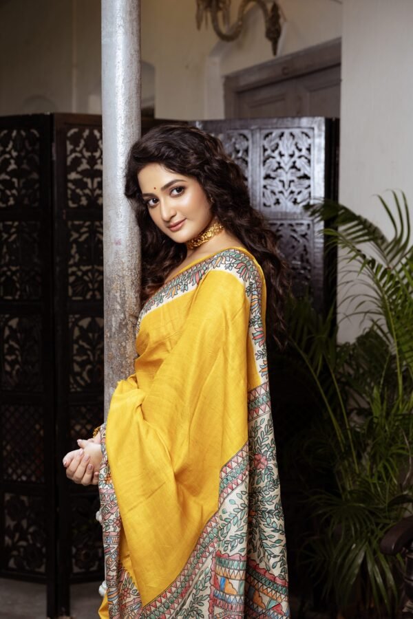 Madhubani Hand Painting In Pure Bengal Gachi Tussar Saree