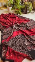 Hand Block Natural Ajrak On Pure Modal Silk Saree