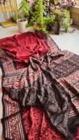 Hand Block Natural Ajrak On Pure Modal Silk Saree